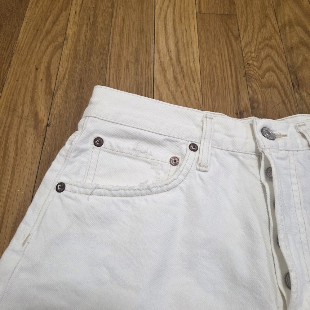 Agolde Parker Long High Rise Cut Off Raw Hem Jean Shorts Creamy White Size 27 - Picture 5 of 10